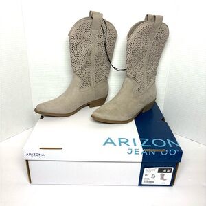 Arizona Jean Cowboy Boots Gray Faux Suede Eyelets Coastal Cowgirl Women’s Sz 6
